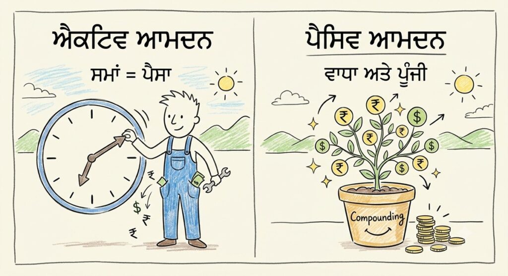 Comparison infographic showing Active vs Passive Income.